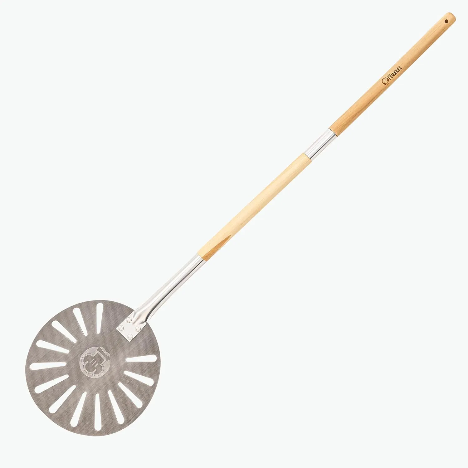 Bild von Chef Pomodoro Pizzaschieber aus Aluminium mit Holzgriff, 120 cm lang, für Pizzastein und Grill