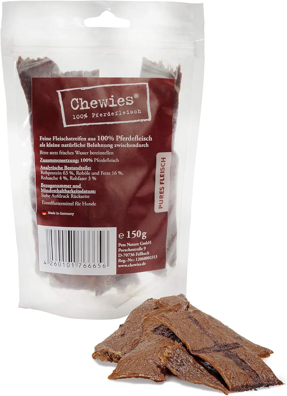 Bild von Chewies Hundesnack aus 100 % Pferd, 600 g, hypoallergen und getreidefrei