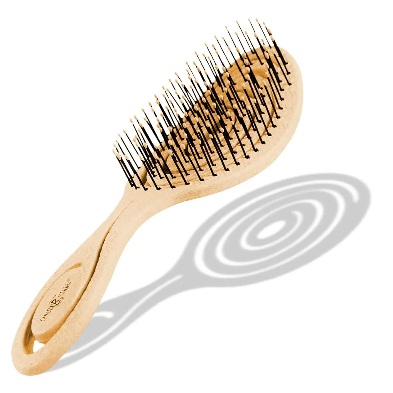 Bild von Chiara Ambra Bio Haarbürste in Vanille, entwirrende Bürste für lockiges und langes Haar, geeignet für Damen, Herren und Kinder, mit Kopfhautmassagefunktion und nachhaltigem Design