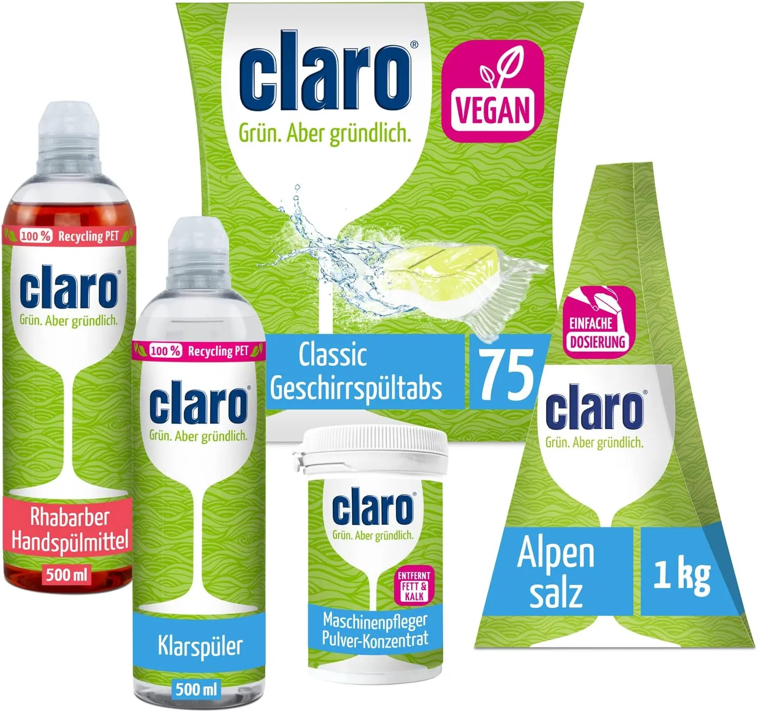 Bild von claro 5 in 1 Profi Box Öko Reinigungsset mit Maschinenreiniger, Spülmaschinentabs, Spülmaschinensalz, Spülmittel und Klarspüler
