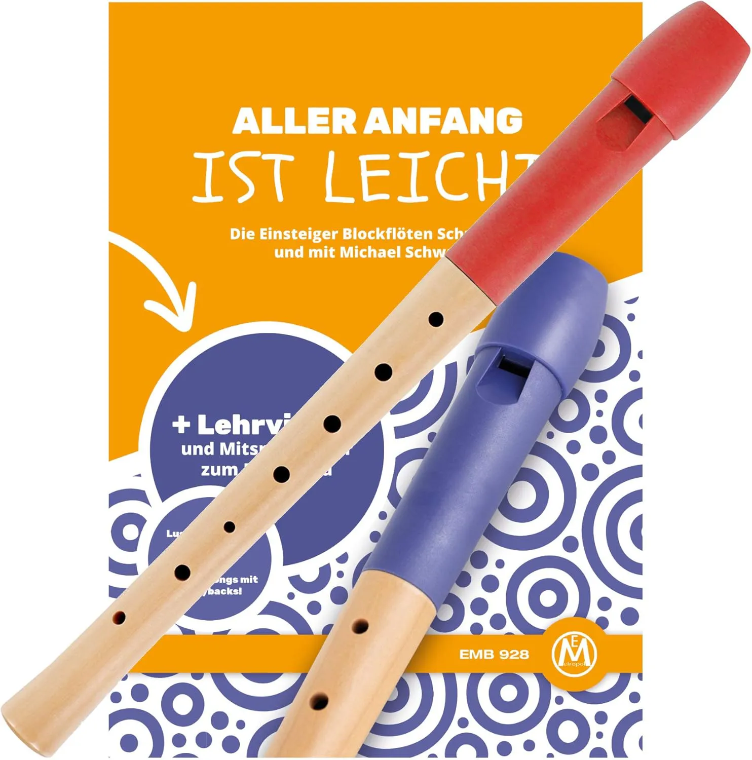 Bild von Classic Cantabile Pivella C-Sopran Blockflöte Set aus Ahornholz mit Kunststoffkopf, deutscher Griffweise und Zubehör in Rot