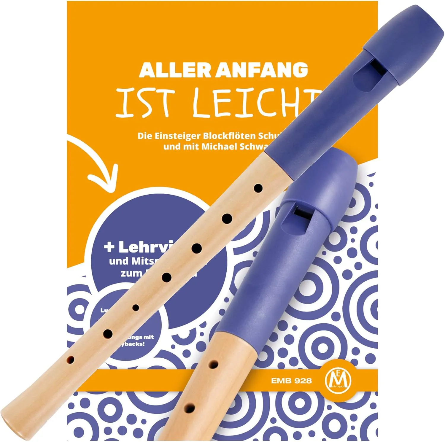 Bild von Classic Cantabile Pivella C-Sopran Blockflöte Set aus Ahornholz mit Kunststoffkopf in Blau, inklusive Schule, Etui, Grifftabelle, Wischerstab und Korkfett