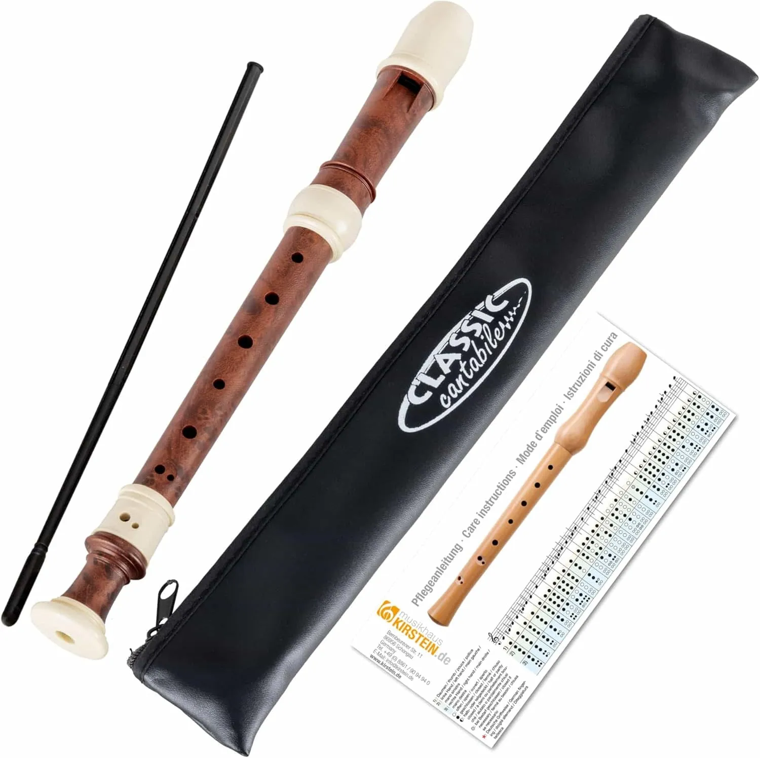 Bild von Classic Cantabile Stellina C-Sopranblockflöte mit barocker Griffweise aus Kunststoff, ideal für Einsteiger und Fortgeschrittene, inklusive Tasche, Wischerstab und Grifftabelle in Braun