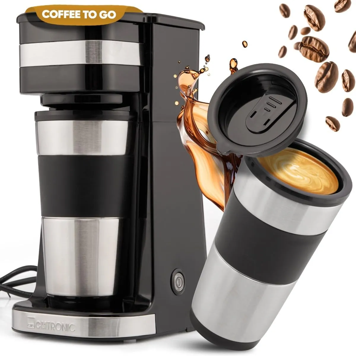 Bild von Clatronic KA 3733 Kaffeemaschine mit 400 ml Edelstahlbecher und Aromadeckel, geeignet für gängige Getränkehalter