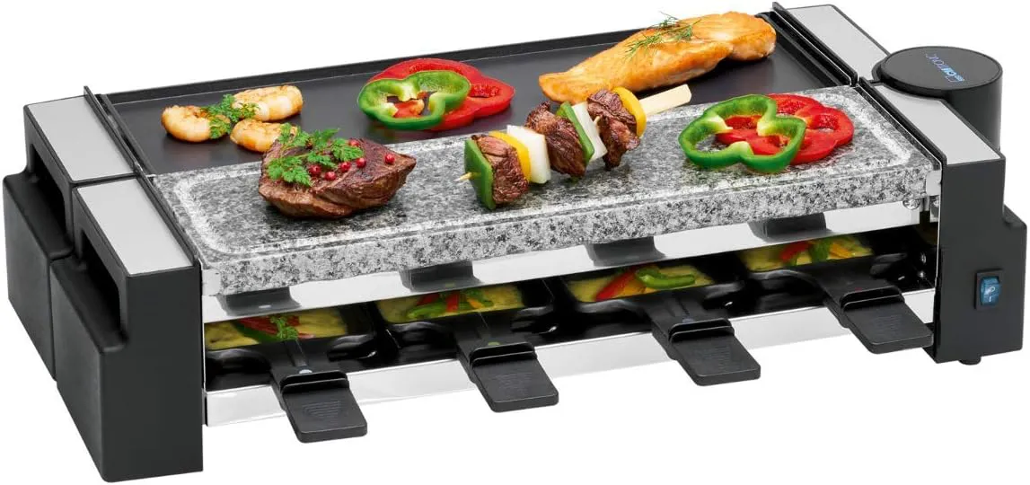 Bild von Clatronic RG 3678 2in1 Raclette-Grill mit Naturgrillstein und Wendegussplatte für bis zu 4 Personen, 1200 Watt, schwarz