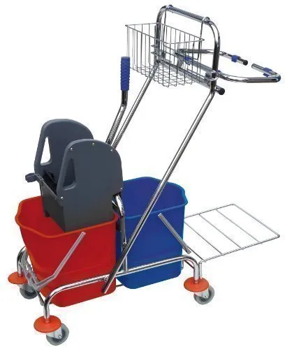 Bild von cleanSv Chrom Reinigungswagen mit 2 Eimern, vertikaler Presse und 70 Liter Müllbeutelhalter