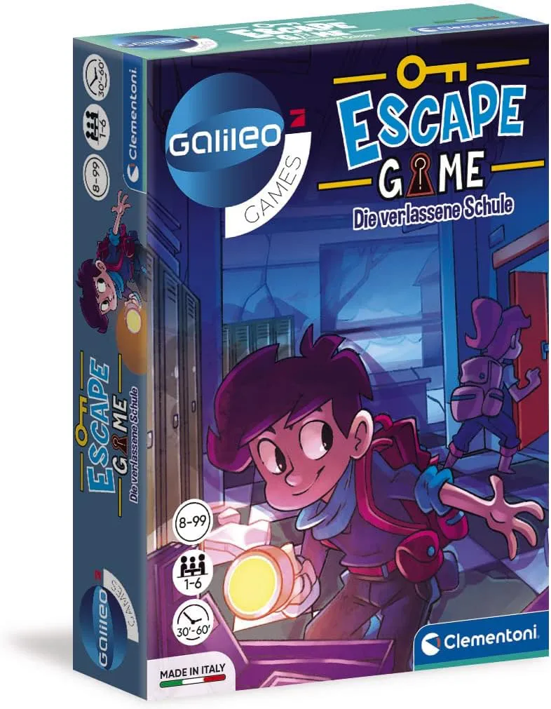 Bild von Clementoni Escape Game Die verlassene Schule Gesellschaftsspiel für die ganze Familie ab 8 Jahren inkl. Hinweiskarten und Requisiten 59228