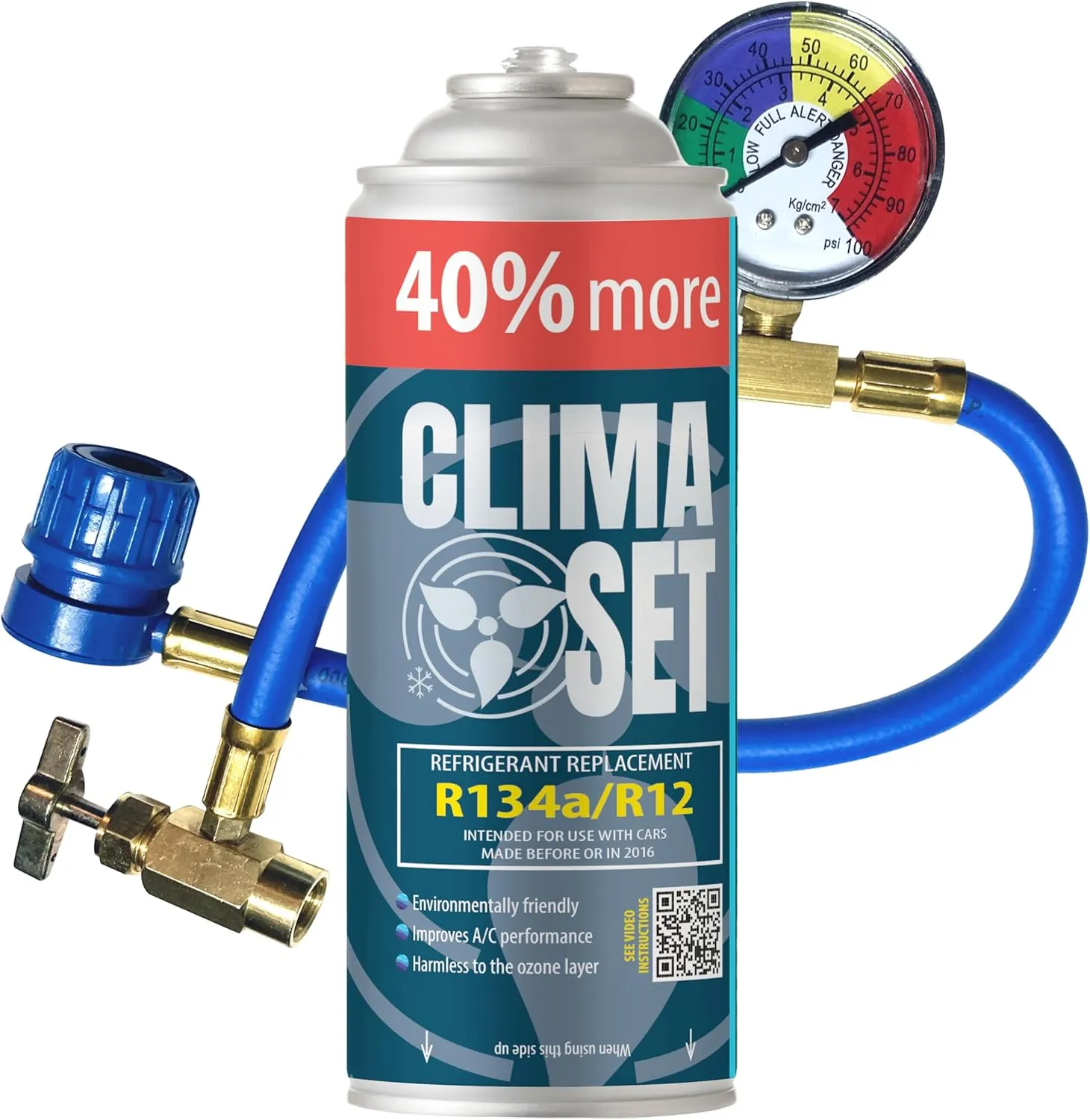 Bild von ClimaSet R134a Kältemittel Nachfüllset mit 235 g für Auto- und Wohnmobil-Klimaanlagen