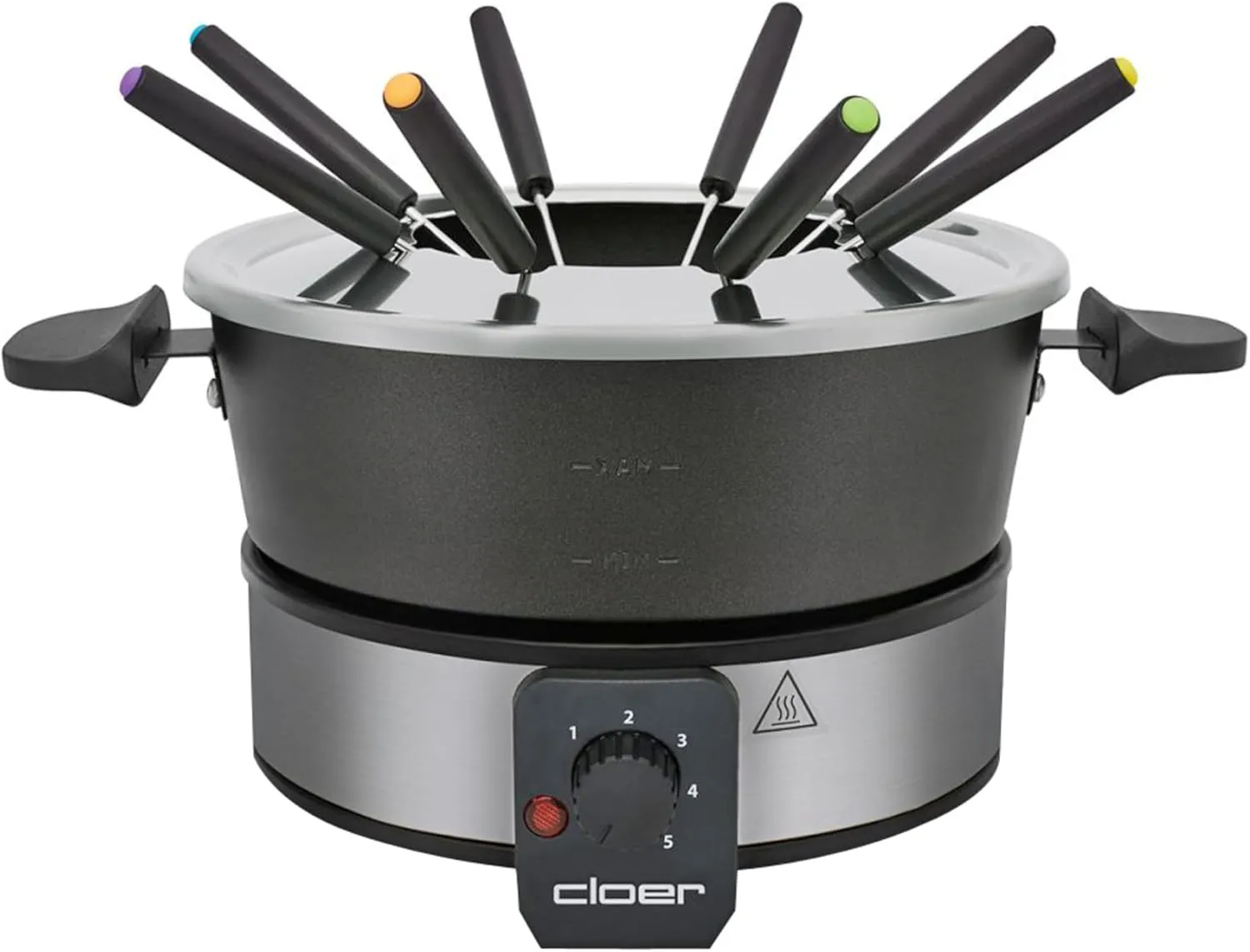 Bild von Cloer 6679 Fondue Set für 8 Personen mit Aluminiumtopf und Spritzschutz, 1,5 Liter, 1000 Watt, in Silber und Schwarz