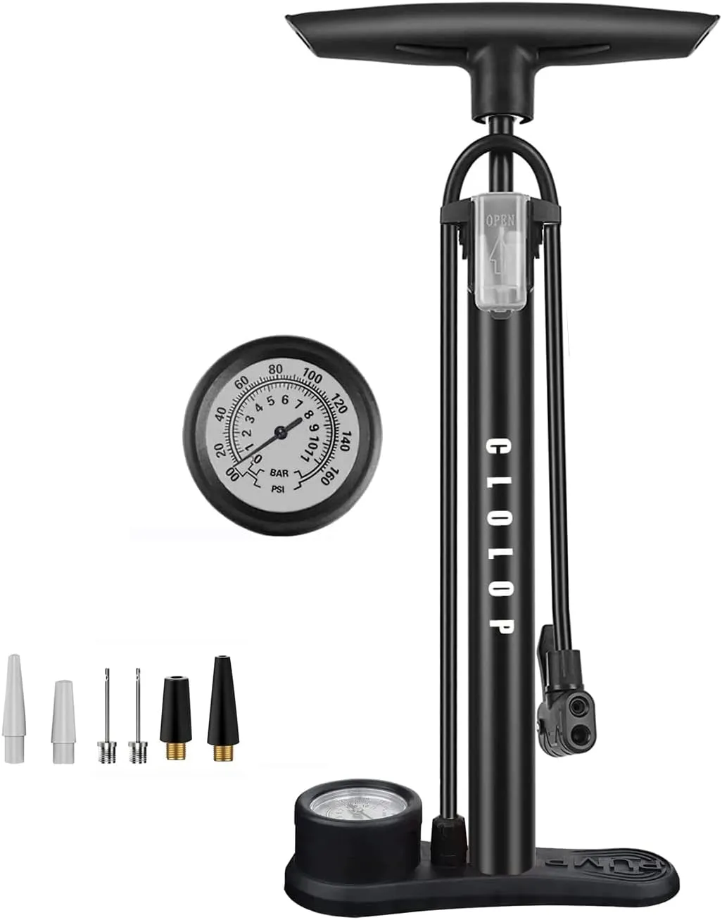 Bild von CLOLOP Standpumpe mit Manometer für Presta und Schrader, multifunktionale Luftpumpe für Rennrad, MTB und Sportbälle