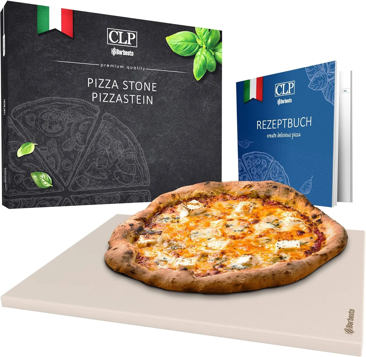 Bild von CLP Pizzastein aus Cordierit 38x30 cm mit Rezeptbuch, optional im Set mit Pizzaschieber und Schneider