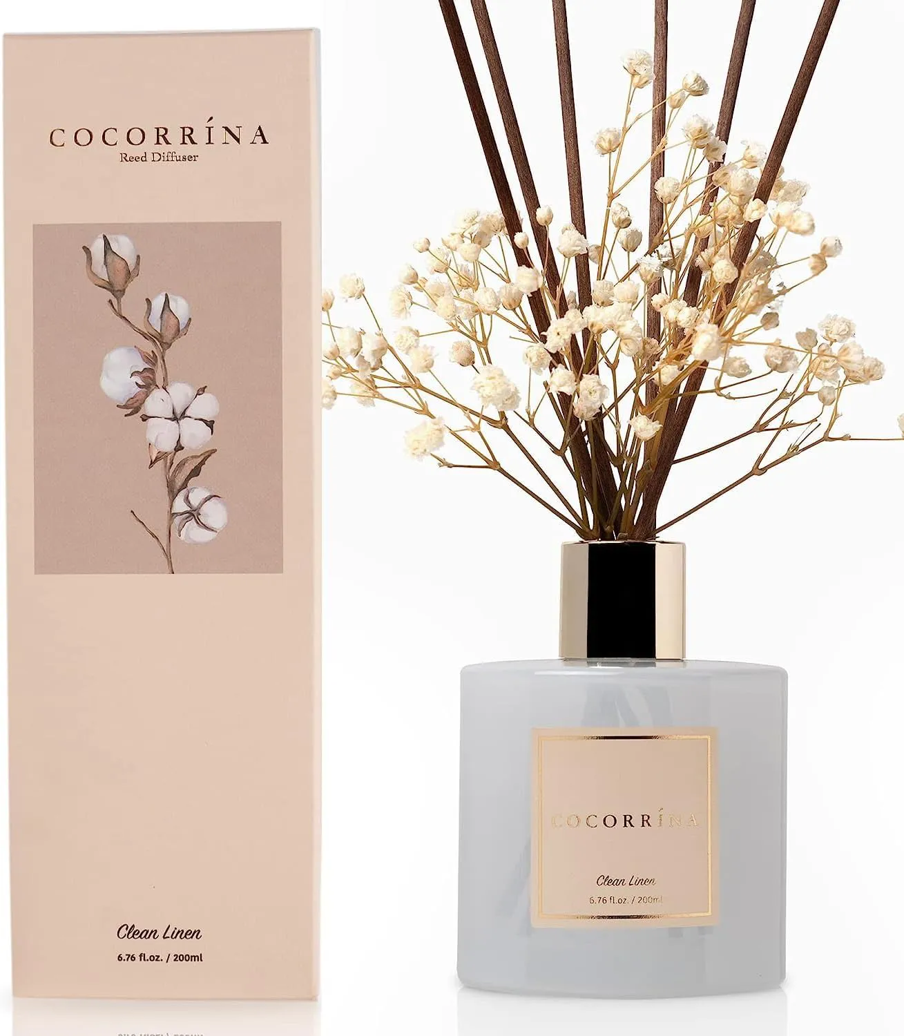 Bild von Cocorrína Reed Diffuser mit 200 ml und 8 Duftstäbchen in sauberes Leinen Duft