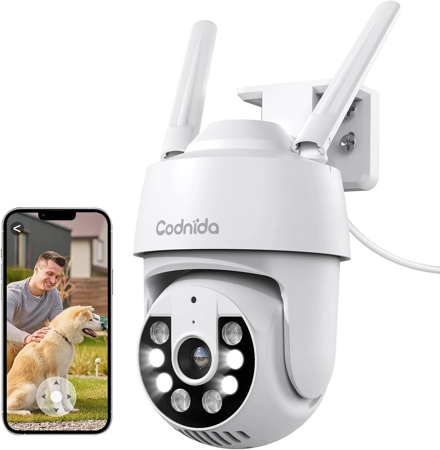 Bild von Codnida 2K WLAN Überwachungskamera für Außen mit 360 Grad Ansicht, 3 MP, 2-Wege-Audio, automatischer Nachverfolgung und Nachtsicht in Farbe