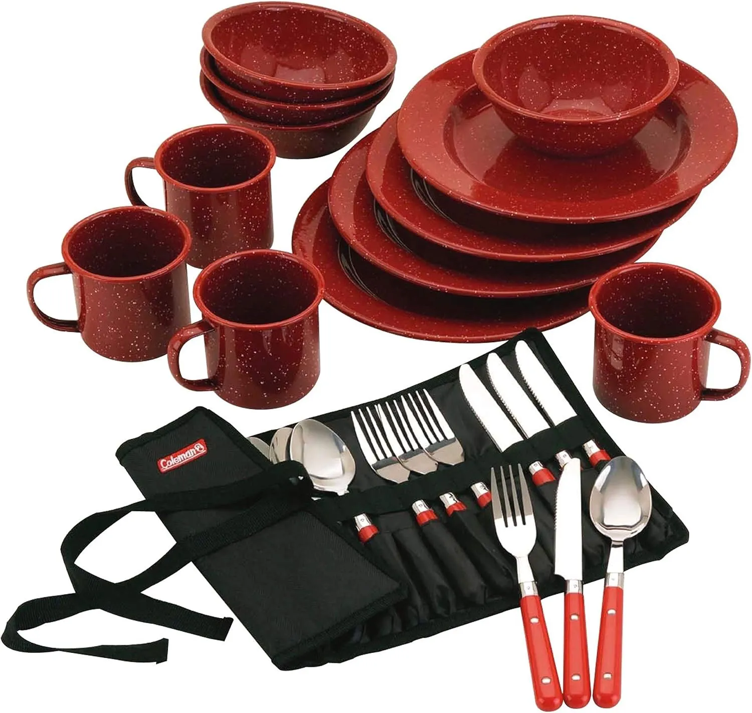 Bild von Coleman 24-teiliges Emaille Geschirr Set für Camping und Outdoor mit Tragetasche