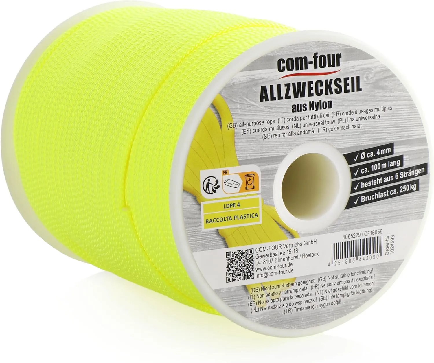Bild von com-four Paracord Schnur mit 4 mm Durchmesser und 100 m Länge, 6 Kern Stränge, 250 kg Tragkraft, ideal für Camping und Outdoor Aktivitäten