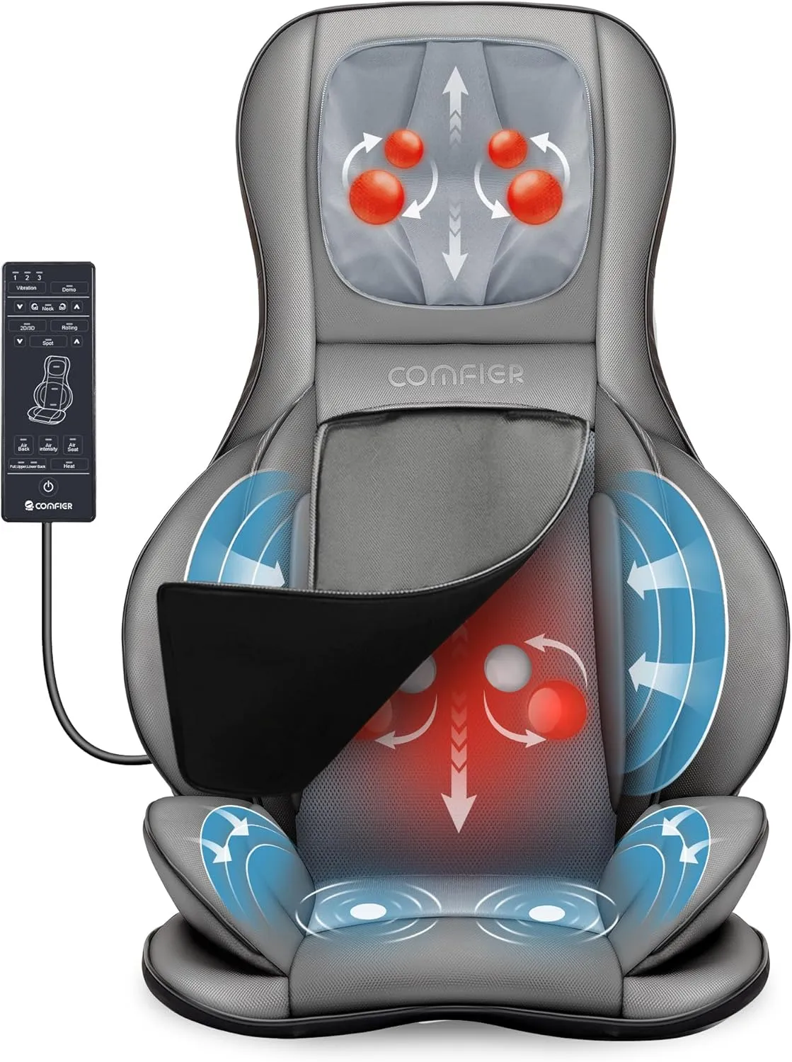 Bild von COMFIER Shiatsu Massagesitzauflage mit Knetrollen und Wärmefunktion für Nacken, Schultern und Rücken