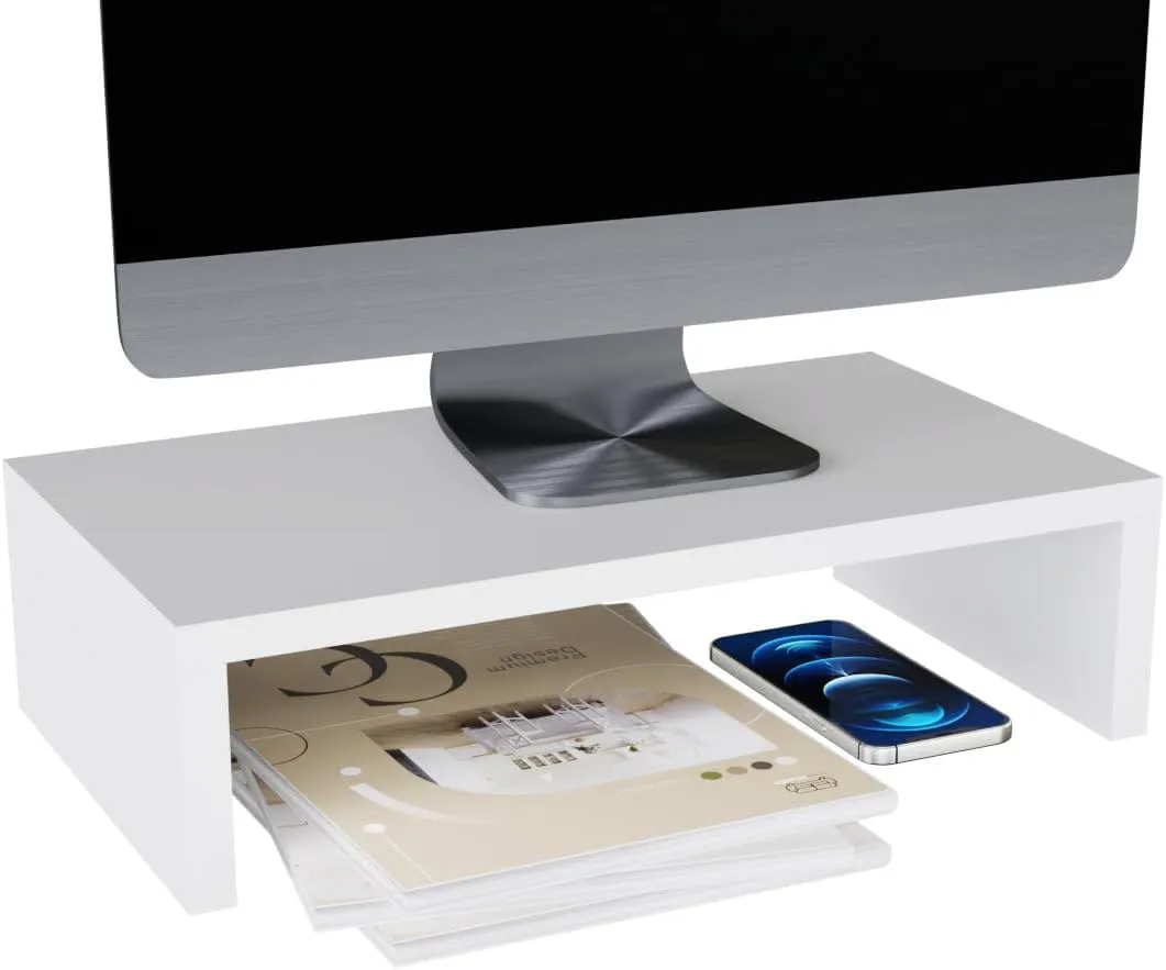 Bild von ComfortCove Monitorständer in Weiß mit Ablagefach, ideal für Heimbüros