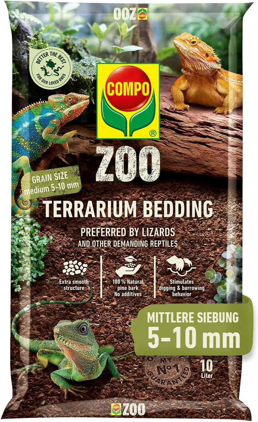 Bild von COMPO Zoo Terrarien-Substrat aus natürlicher Pinienrinde für mittelgroße bis große Reptilien, 10 Liter mit mittlerer Körnung von 5-10 mm