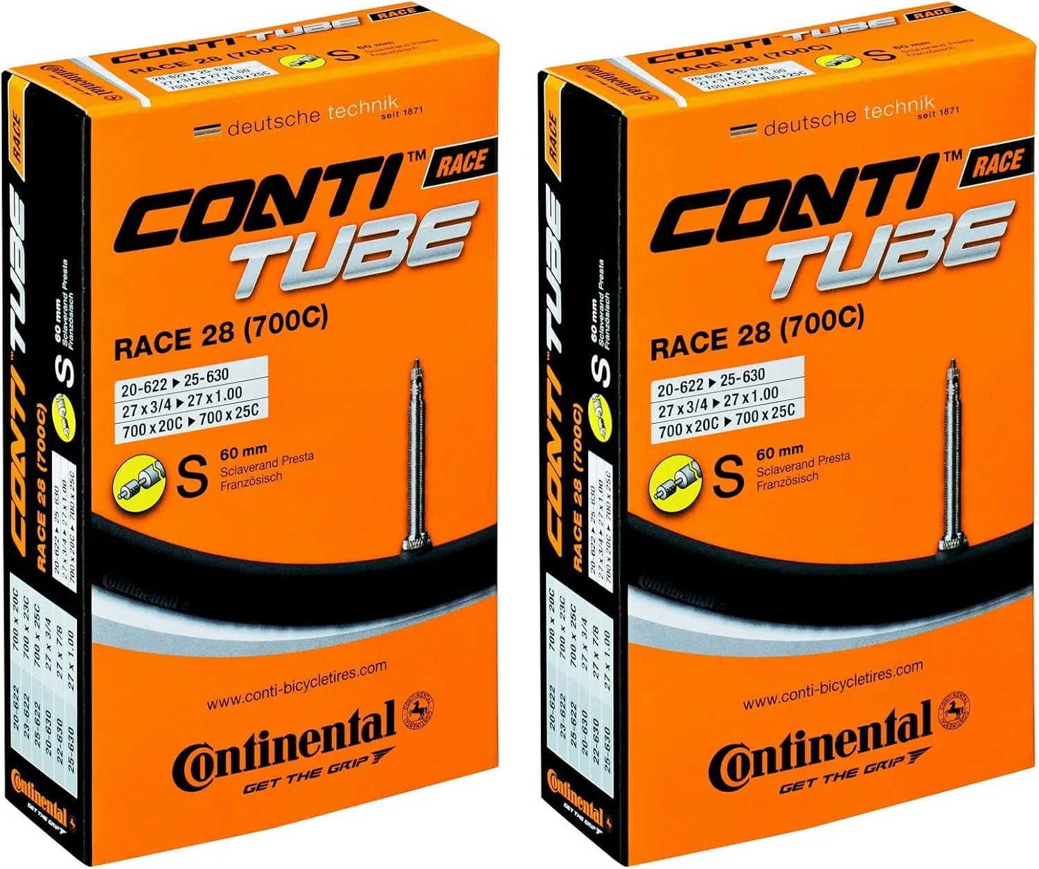 Bild von Continental Rennrad Schlauch 28 Zoll 2er Set mit 60 mm Presta Ventil