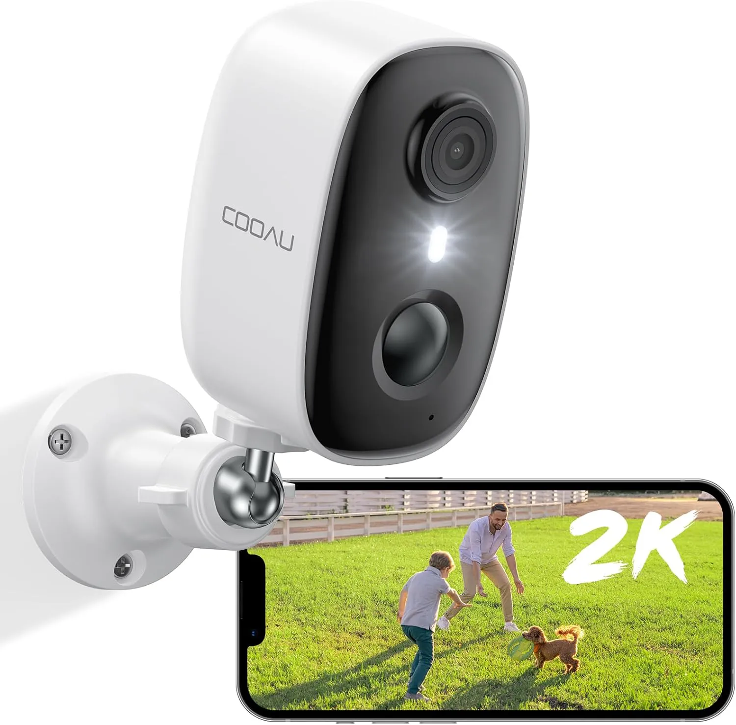 Bild von COOAU 2K WiFi6 Überwachungskamera für Innen und Außen mit Akku, PIR-Bewegungserkennung, Farb-Nachtsicht und 2-Wege-Audio, IP65