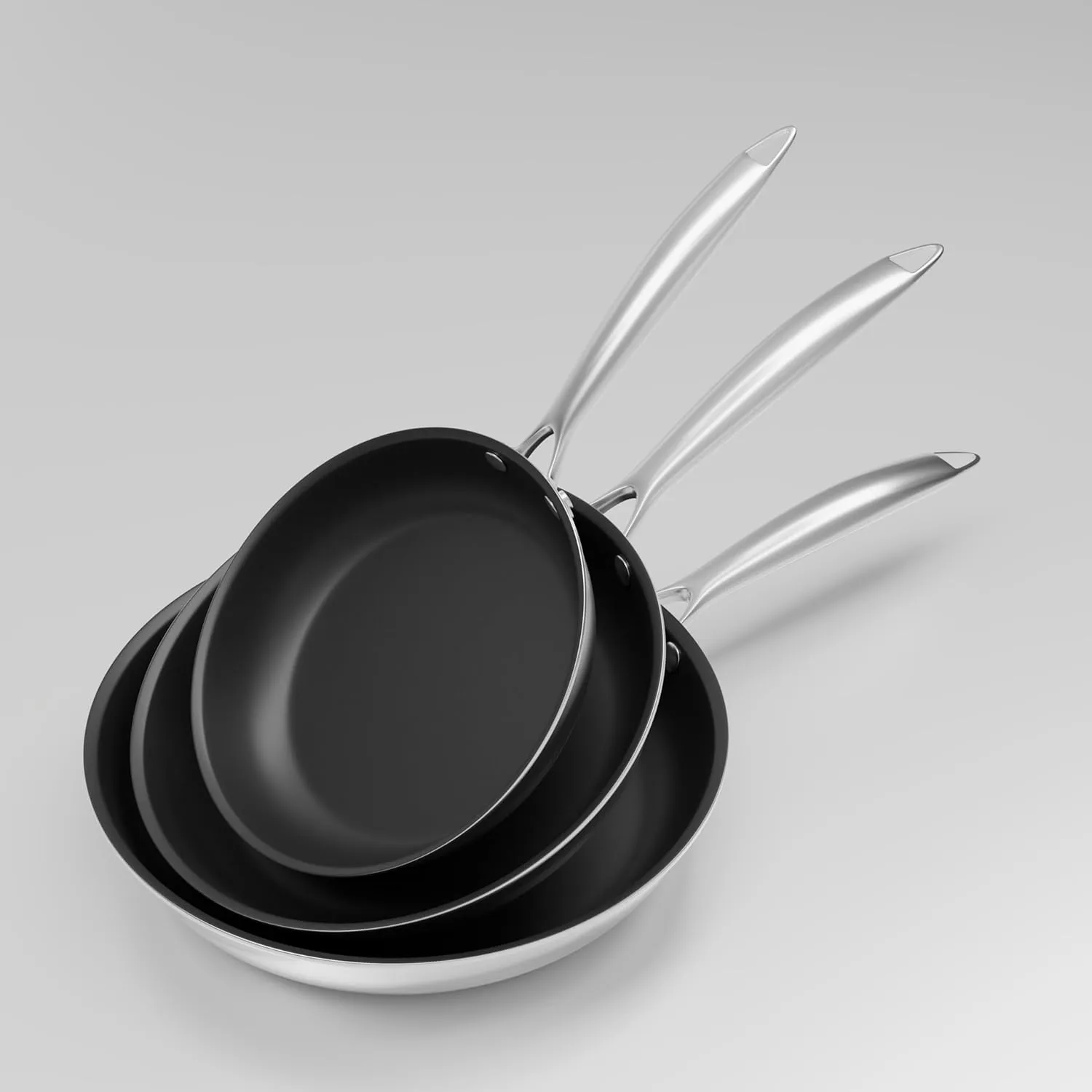 Bild von COOKNANO 3-teiliges Pfannenset aus Edelstahl mit Antihaftbeschichtung in den Größen 20, 24 und 28 cm für alle Herdarten und Backöfen