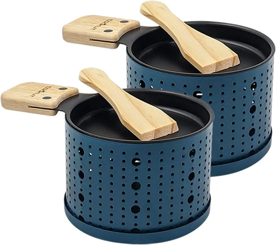 Bild von COOKUT Lumi Raclette Set mit Kerze für schnelles Schmelzen von Käse in 3 Minuten, inklusive Holzspatel, 2er-Pack in Blau