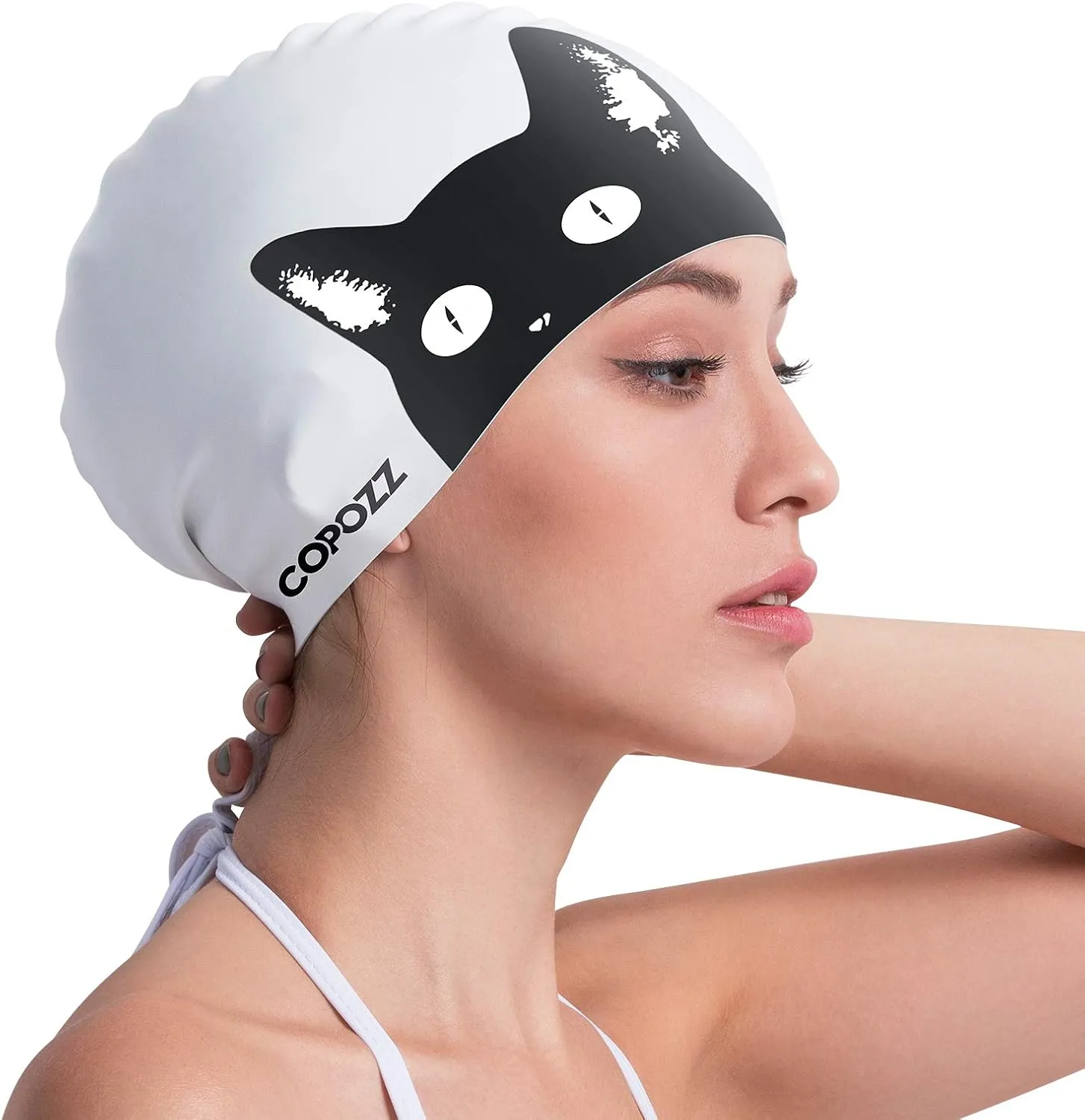 Bild von COPOZZ Unisex Badekappe aus Silikon für lange Haare, wasserdicht und geeignet für Herren und Damen