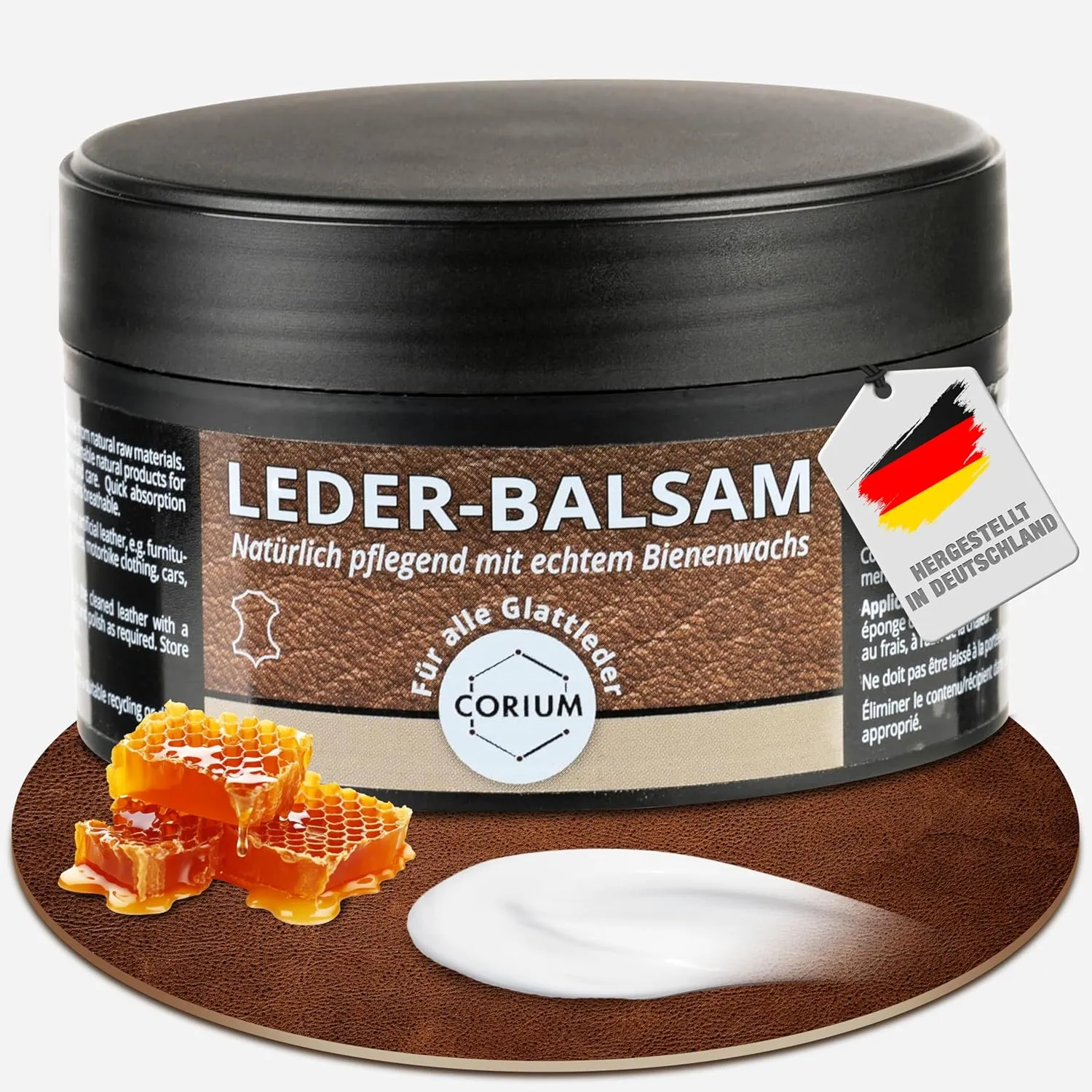 Bild von Corium Lederbalsam mit Bienenwachs, 250 ml, für glattes Leder und Kunstleder, hergestellt in Deutschland