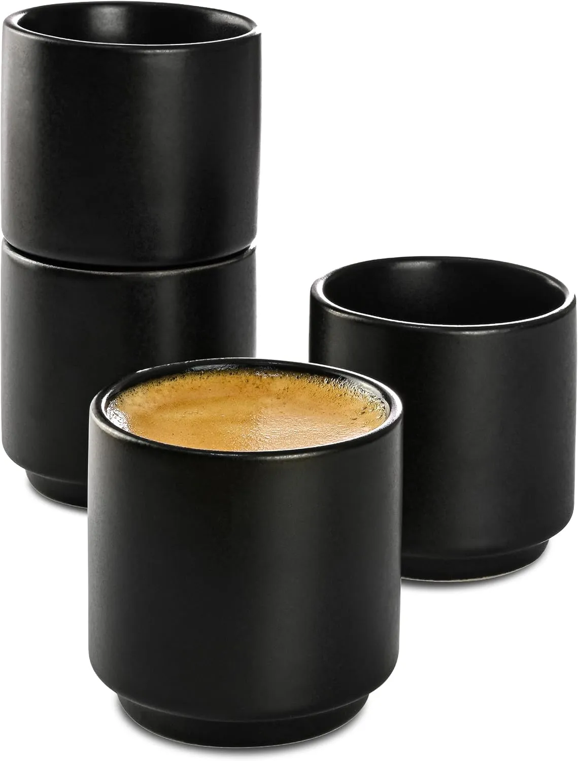 Bild von Cosumy 4er Set schwarze Espressotassen aus dickwandiger Keramik, spülmaschinenfest, 80 ml, stapelbar