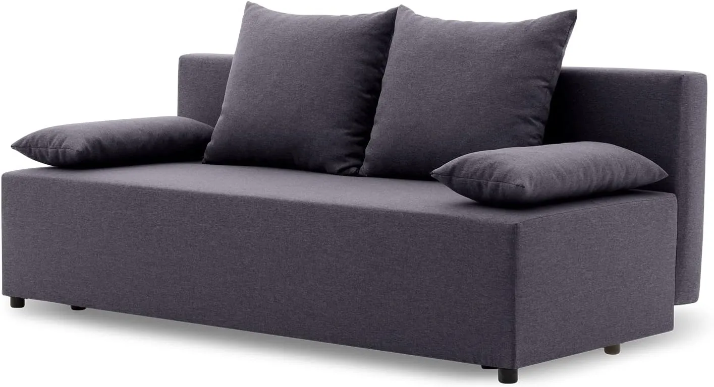 Bild von Couch SINE 190x75 mit Schlaffunktion und Stauraum, klassisches Design, inkl. Kissen, in verschiedenen Farben erhältlich