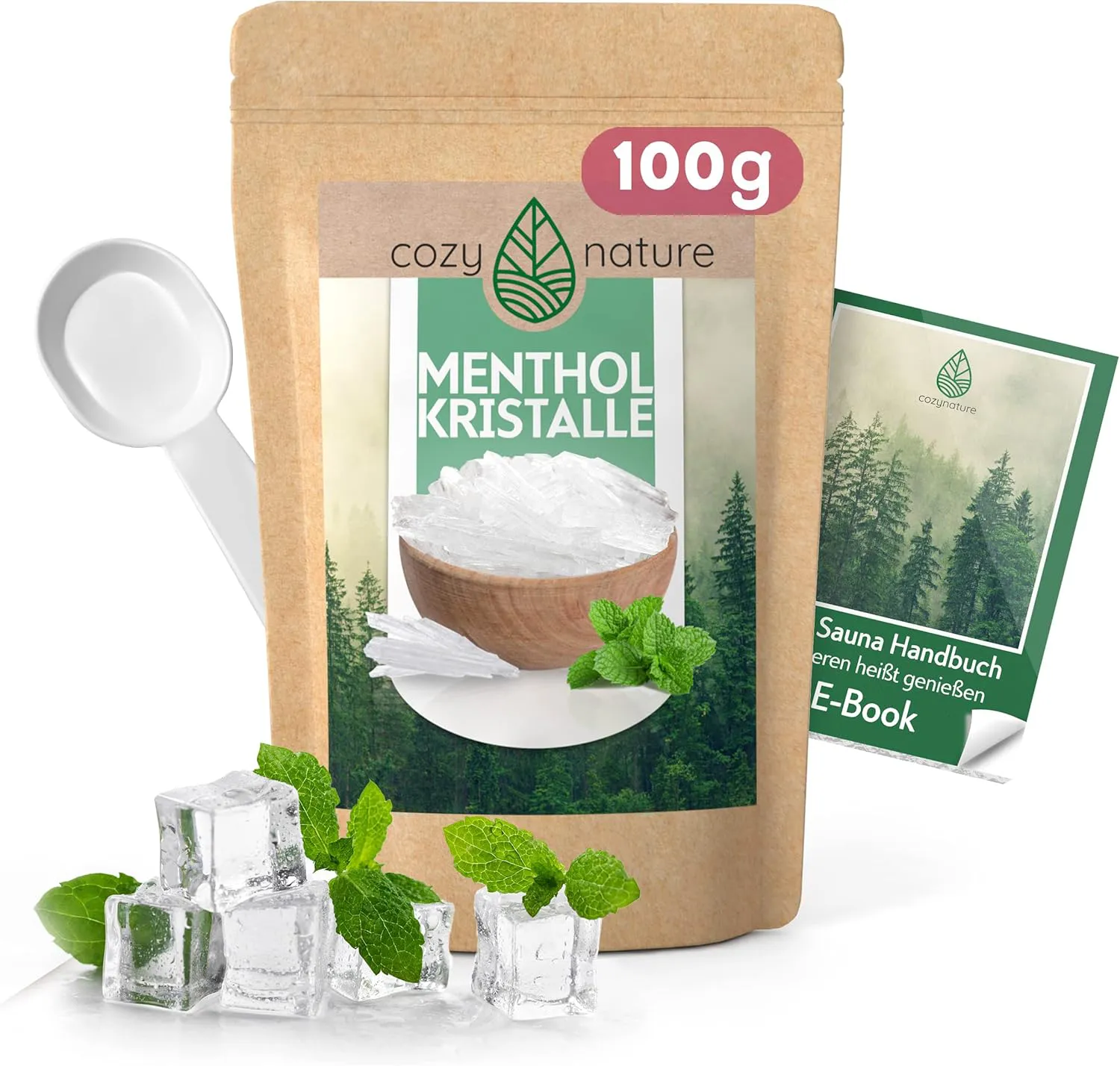 Bild von CozyNature Mentholkristalle 100g Premium Qualität aus Deutschland mit gratis Sauna E-Book