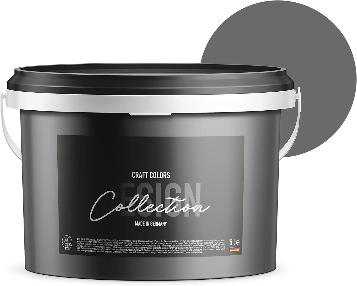 Bild von Craft Colors DESIGN Collection No. 787 Wandfarbe in edlem Matt grau, 5 Liter, lösemittelfrei und atmungsaktiv