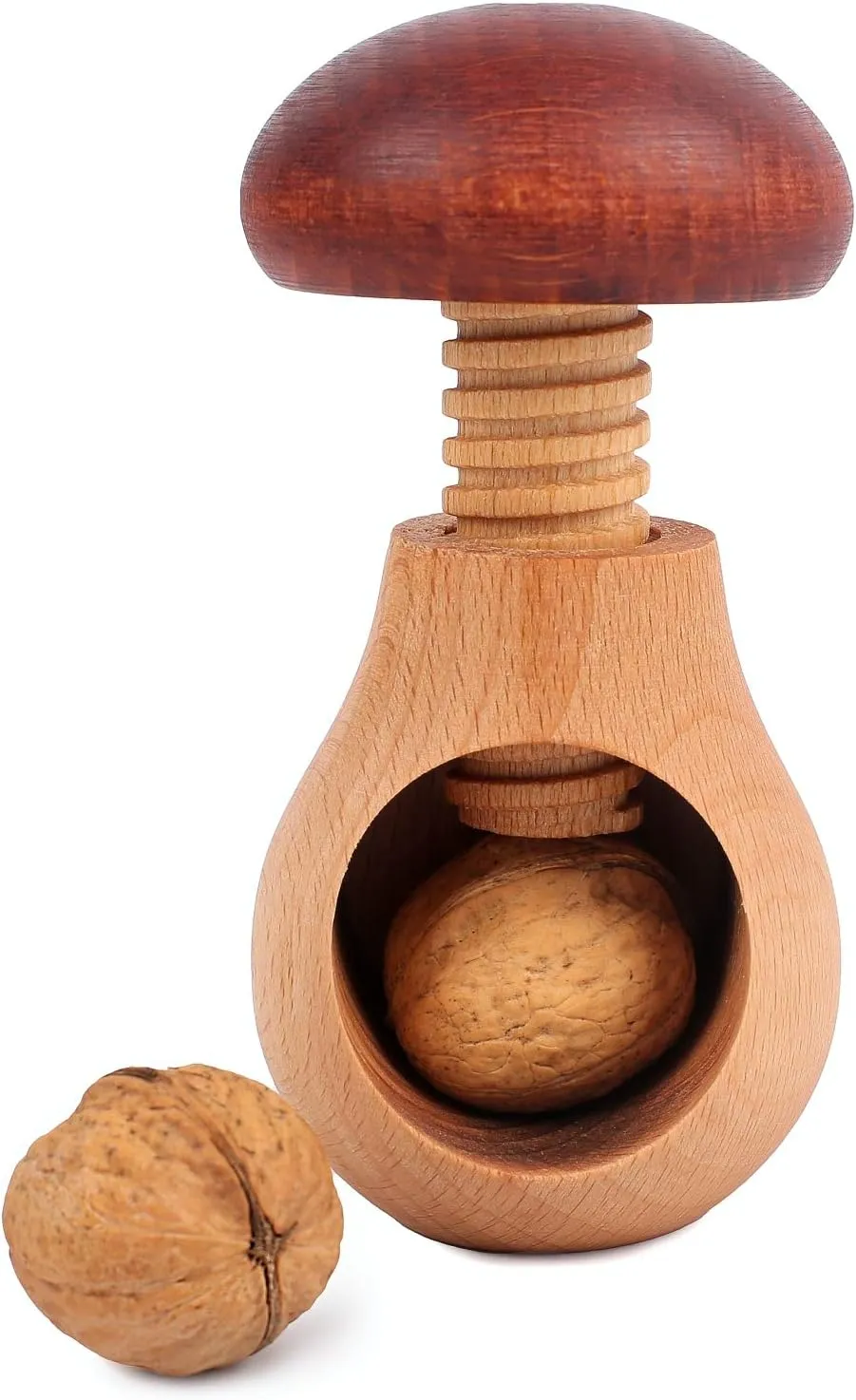 Bild von Creative Home Nussknacker aus Buchenholz in Pilzform mit Schraubmechanismus, 10 x 6 cm