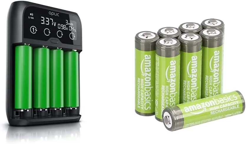 Bild von CSL Universal Batterieladegerät mit 8 wiederaufladbaren Amazon Basics AA-Batterien
