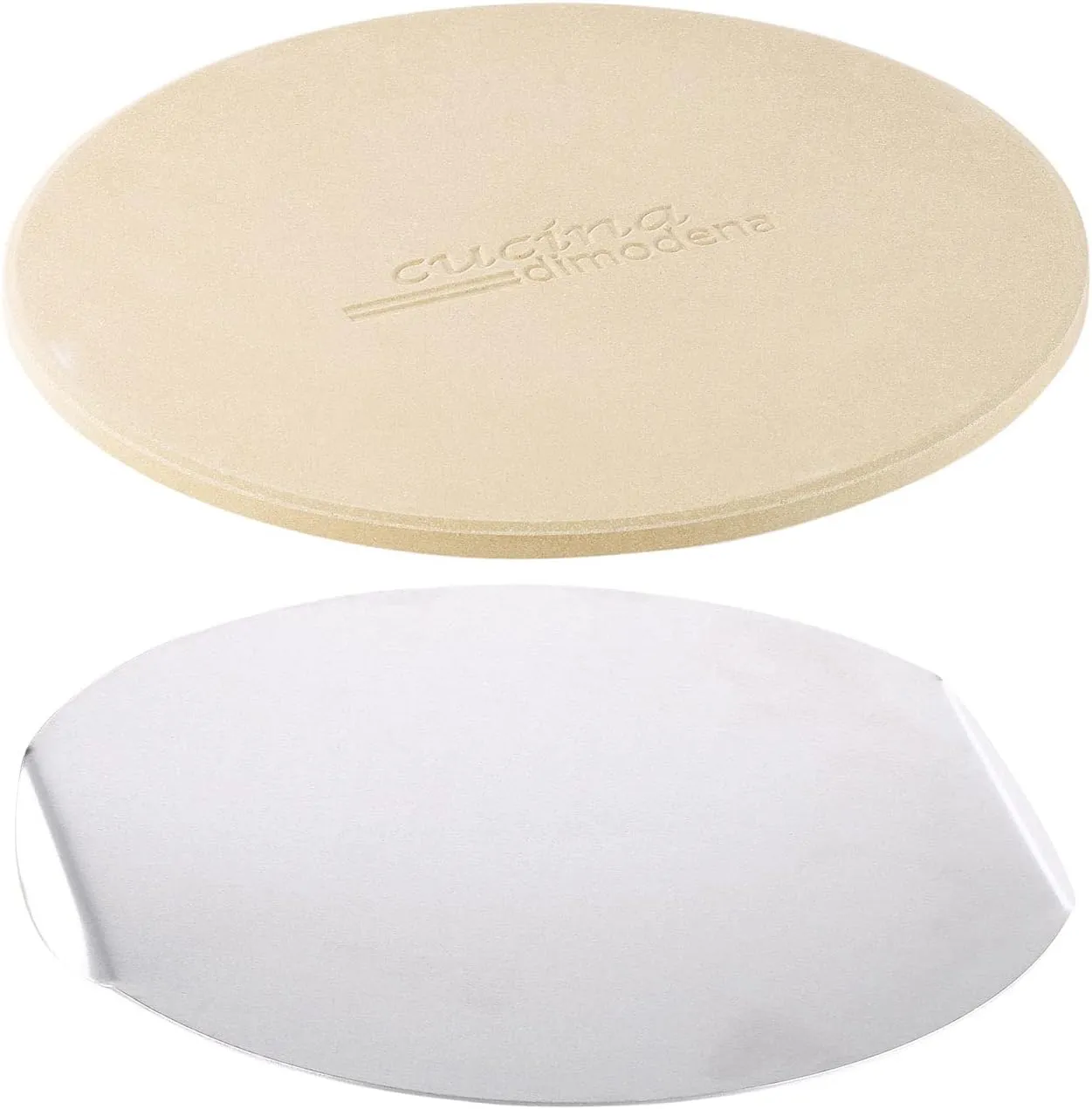 Bild von Cucina di Modena Pizzastein rund mit 26 cm Durchmesser und Alu-Tablett