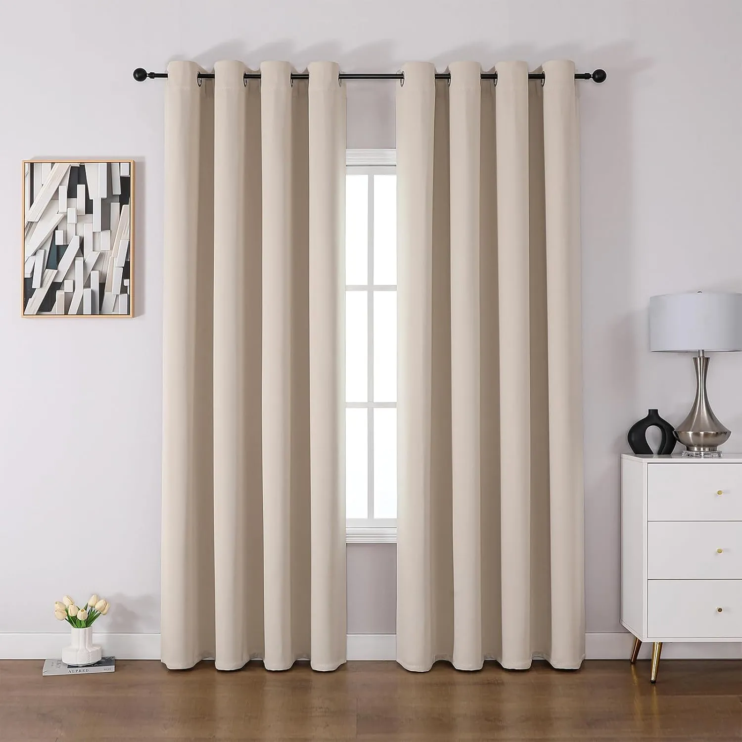 Bild von CUCRAF 2er Set blickdichte Thermovorhänge in Beige, 225 x 140 cm, mit Ösen, schallschutz und langlebig für Schlafzimmer und Wohnzimmer