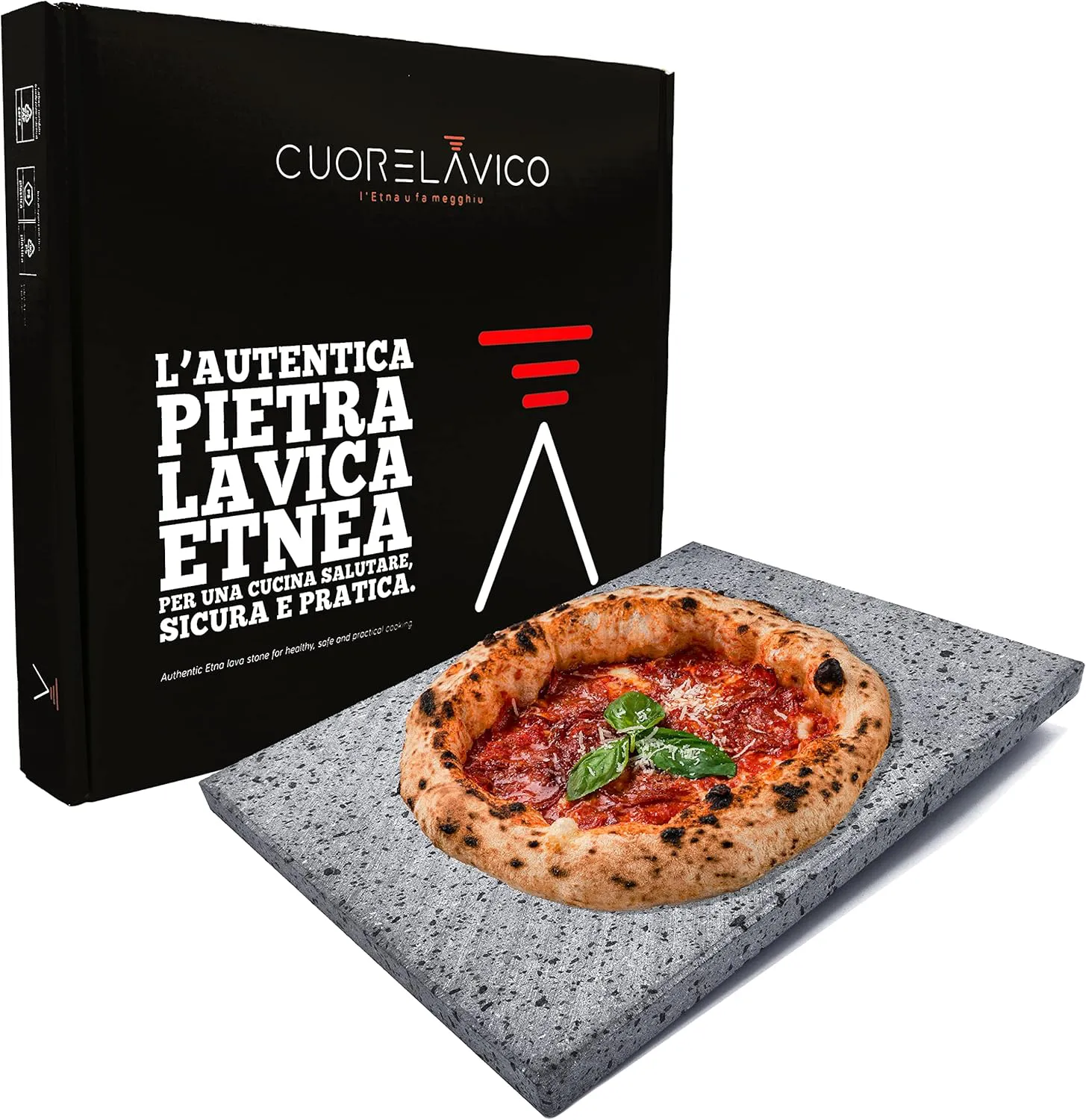 Bild von Cuore Lavico Pizzastein aus Ätna Lavastein 39x30x2 cm für Backofen und Grill, ideal für Pizza, Brot und Pinsa, Made in Italy