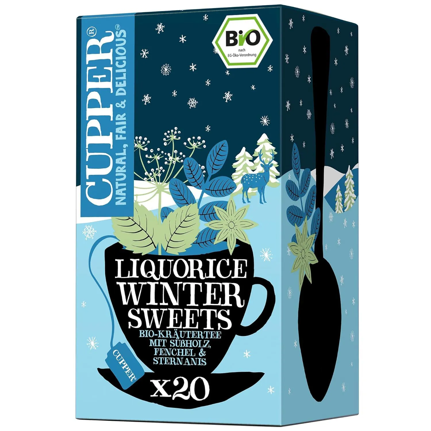 Bild von Cupper Bio-Kräutertee Liquorice Winter Sweets mit 20 ungebleichten Teebeuteln, umweltfreundlich und fair gehandelt
