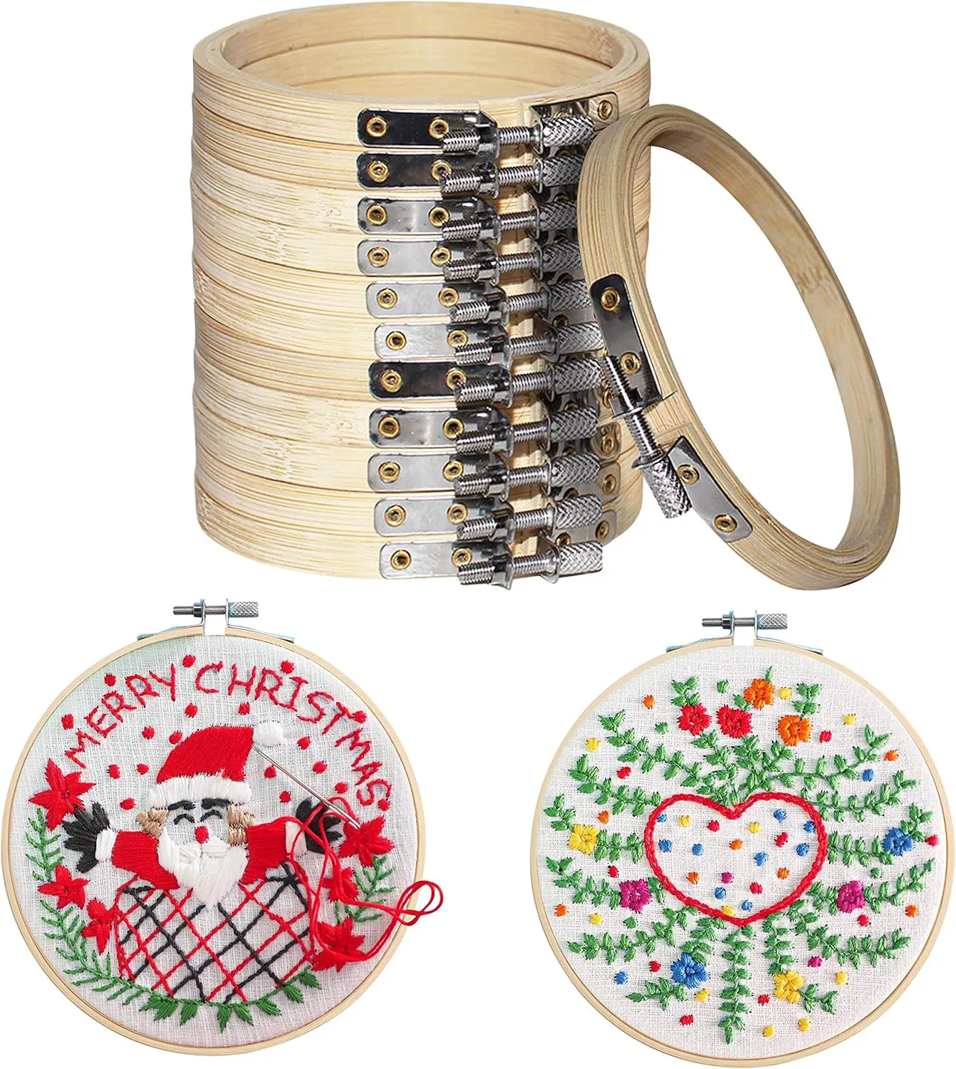 Bild von Curtzy 12-teiliges Stickrahmen Set aus Holz mit 10 cm Durchmesser für Kreuzstich und DIY Projekte
