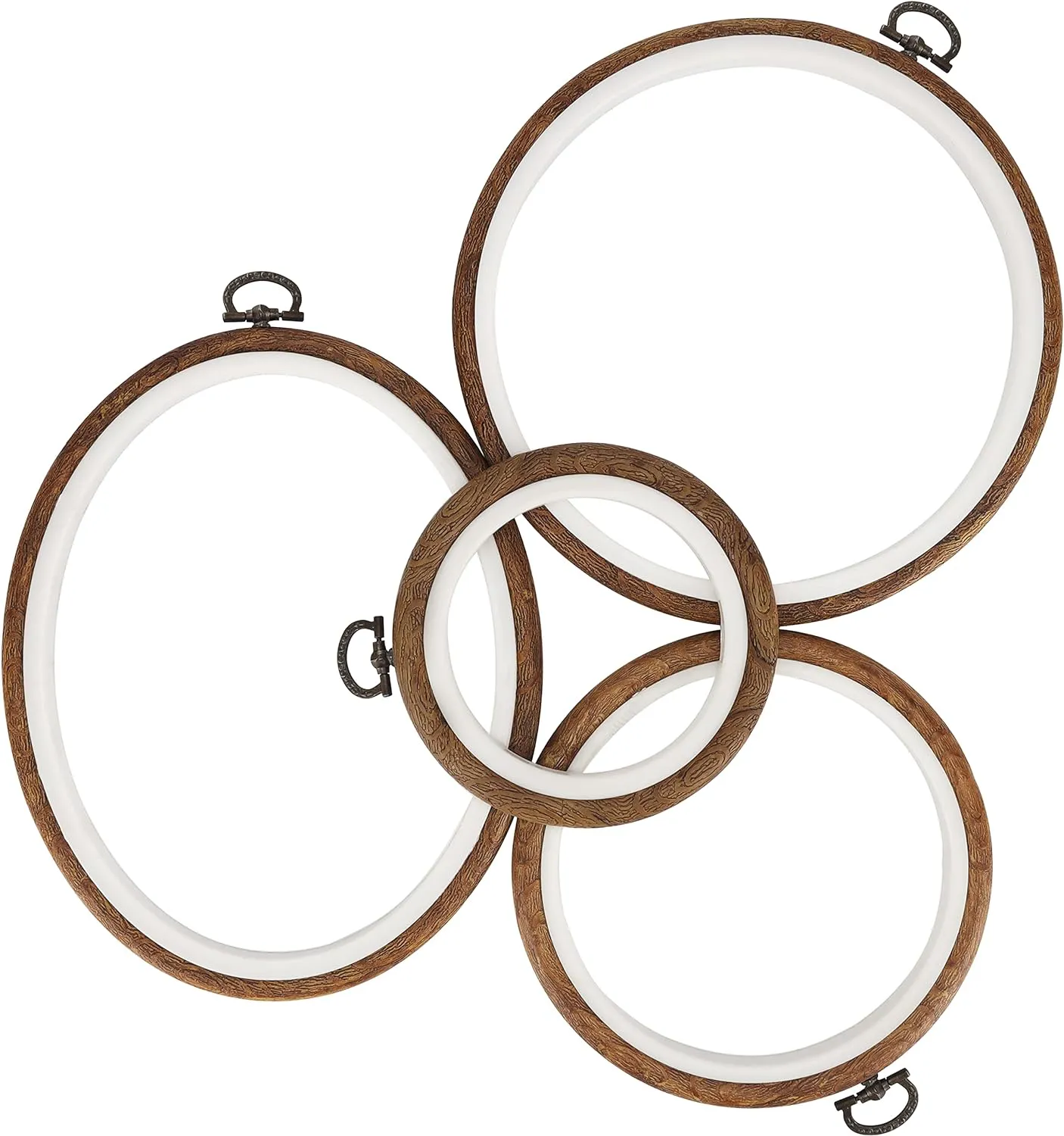 Bild von Curtzy Stickrahmen Set mit 4 Kunststoffrahmen in Holzimitat von 10,5 bis 17 cm