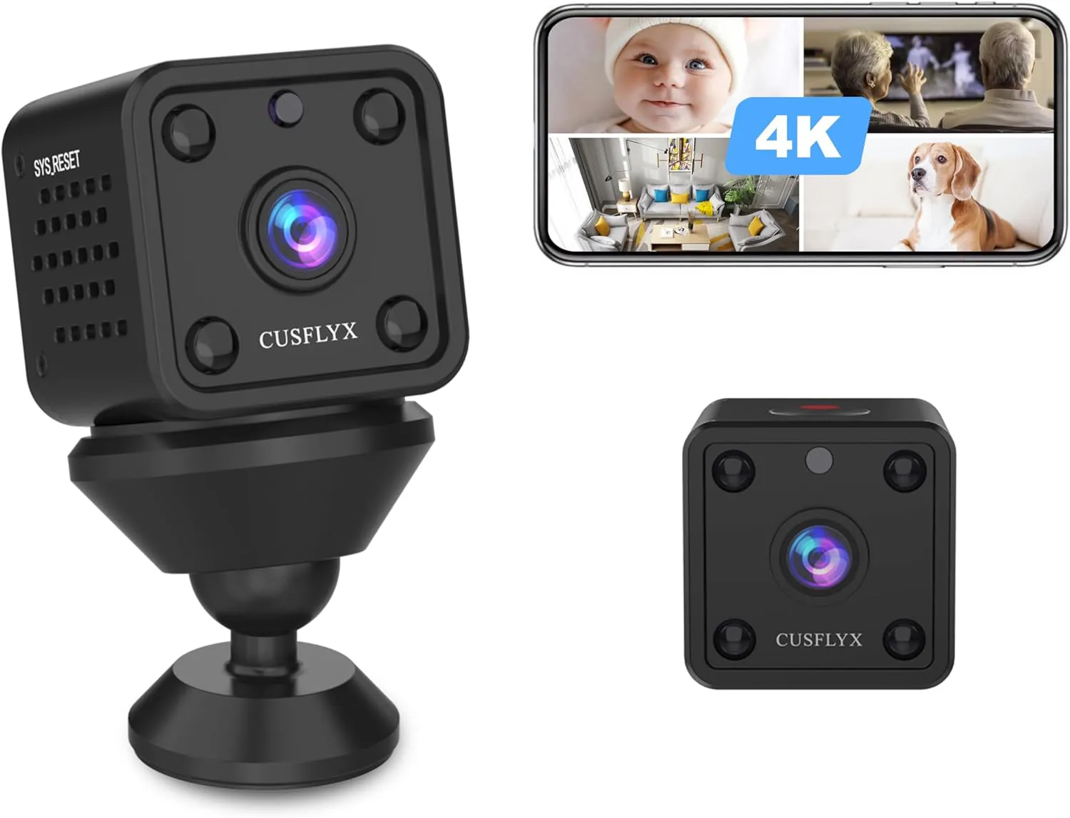 Bild von CUSFLYX 4K Mini Kamera mit Cloud WIFI, tragbar und batteriebetrieben, Bewegungserkennung und IR Nachtversion