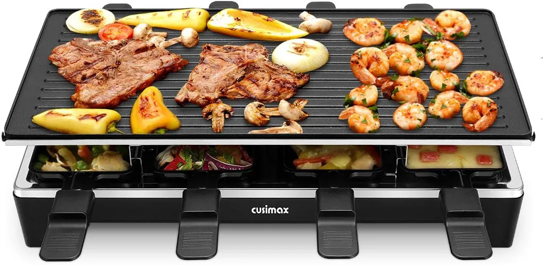Bild von Cusimax CMRC-300 Raclette Grill für 8 Personen mit reversibler Grillpfanne und stufenlos regulierbarer Temperatur, 1500W, antihaftbeschichtet