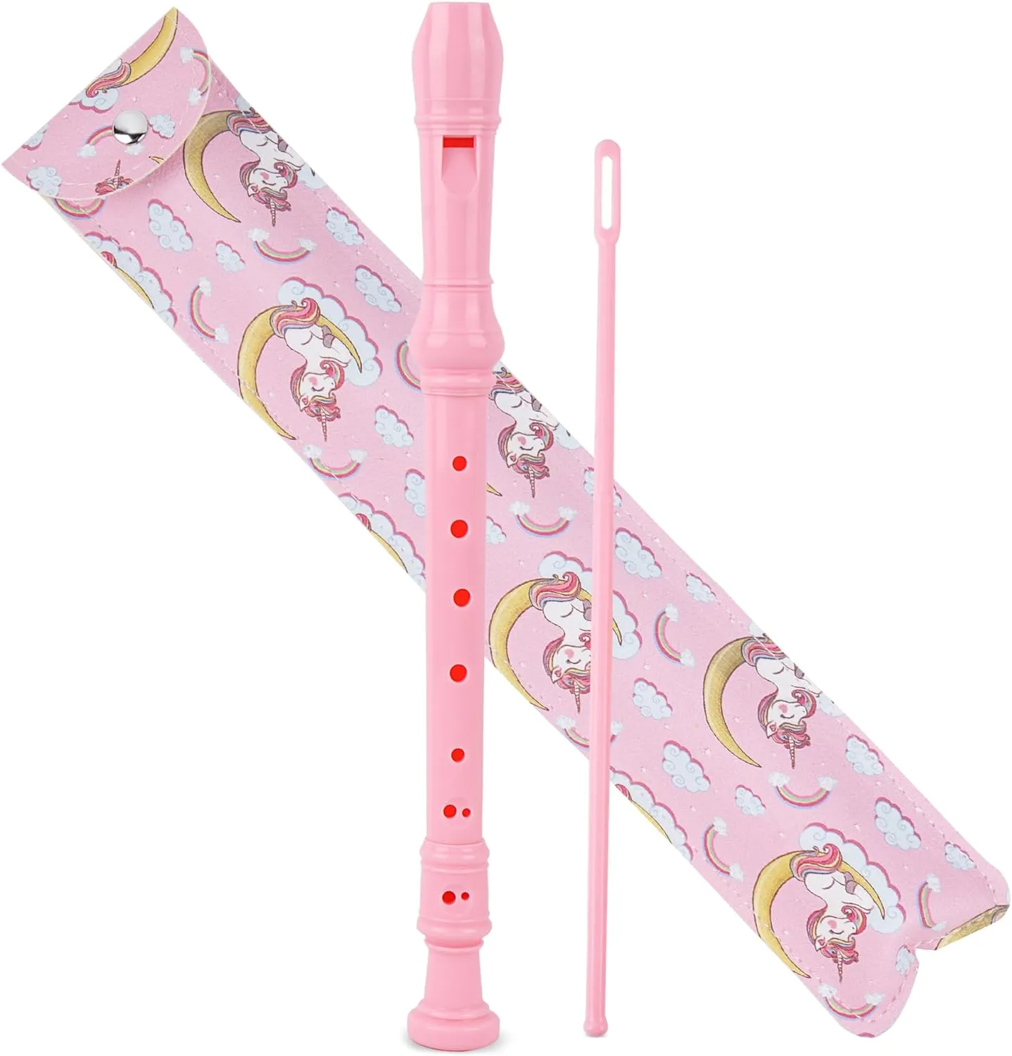 Bild von Czzmy Blockflöte für Kinder und Anfänger in Pink mit Einhornmotiv, inklusive Etui, Reinigungsstift und Anleitung