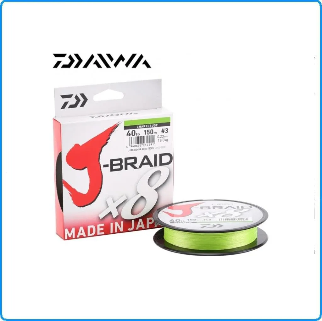 Bild von Daiwa J-Braid 8 Angelschnur mit 0,20 mm Durchmesser und einer Tragkraft von 13 kg in Chartreuse, 300 m lang