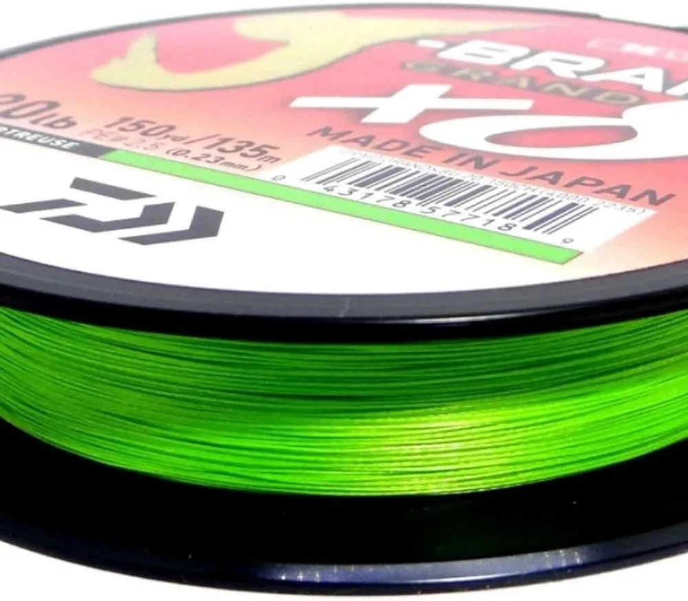 Bild von Daiwa J-Braid Grand x8E geflochtene Angelschnur in Chartreuse mit 135 Metern Länge