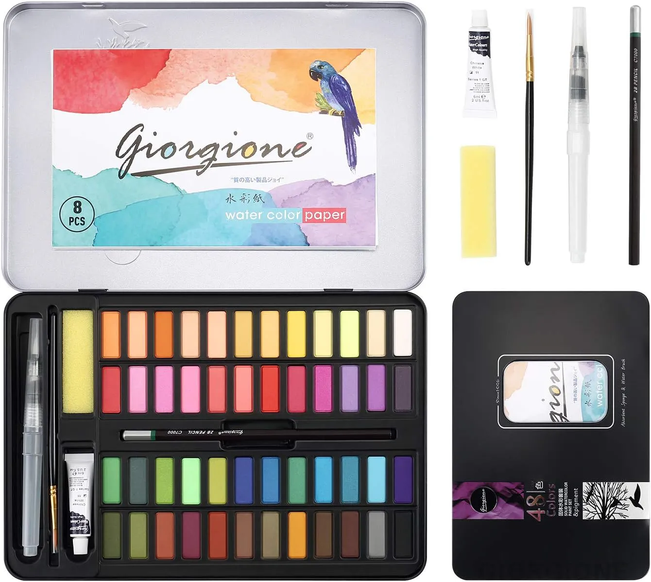 Bild von DazSpirit Aquarell Farbkasten mit 48 Farben und Zubehör für Künstler und Hobbymaler