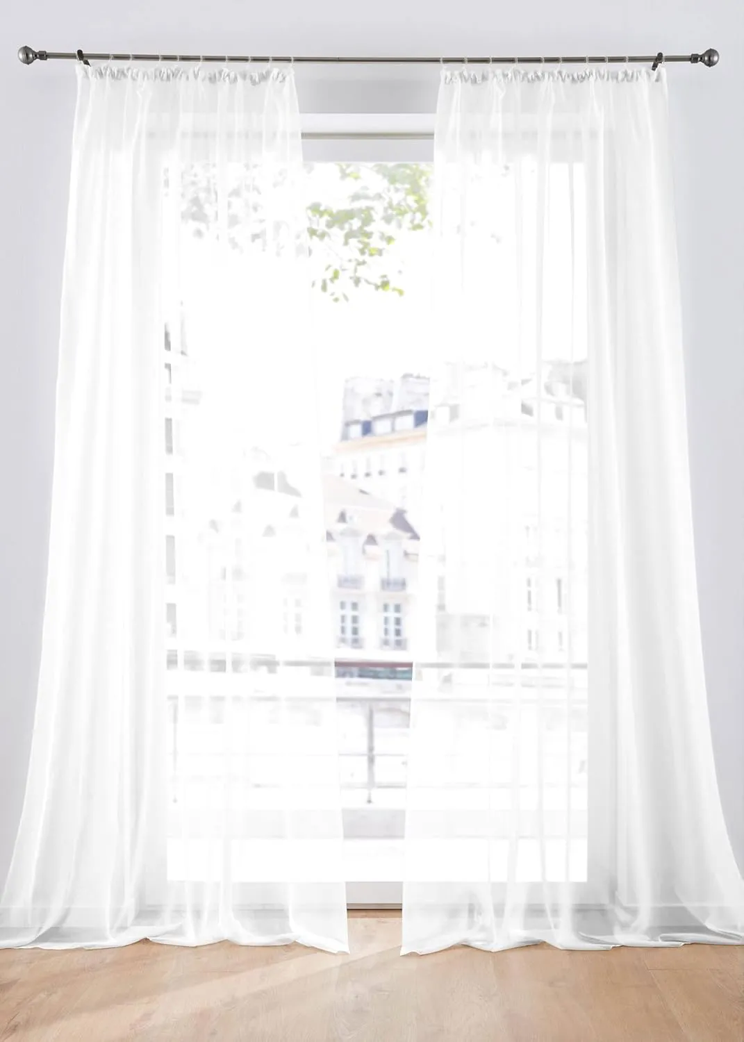 Bild von DecoHome Voile Gardinenstore in transparent Weiß mit Kräuselband in verschiedenen Größen