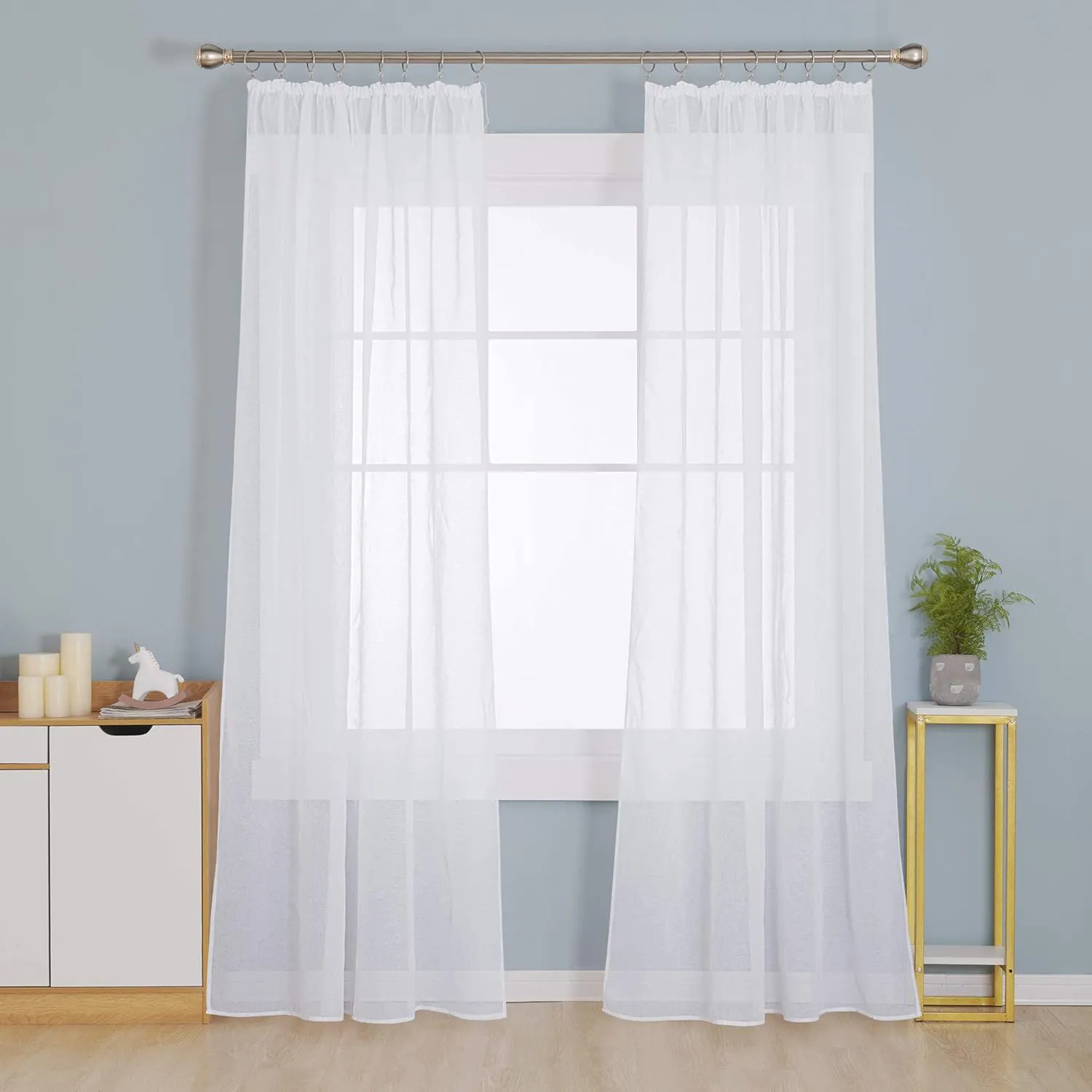 Bild von Deconovo 2er Set transparente Gardinen mit Kräuselband in Leinenoptik, 245x140 cm, weiß