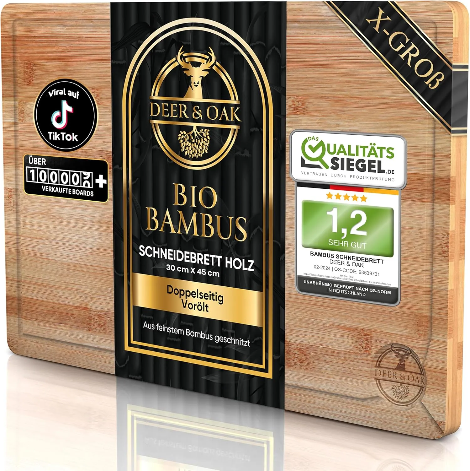 Bild von Deer & Oak Schneidebrett aus Bambus in der Größe 45x30 cm für Fleisch und Gemüse