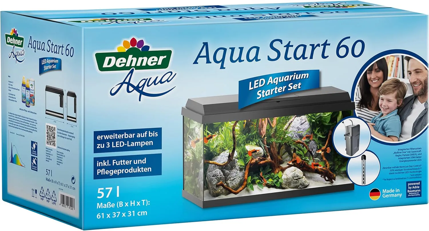 Bild von Dehner Aqua Aquarium Starterset 60 mit Futter und Pflegeprodukten, Maße 61 x 37 x 31 cm